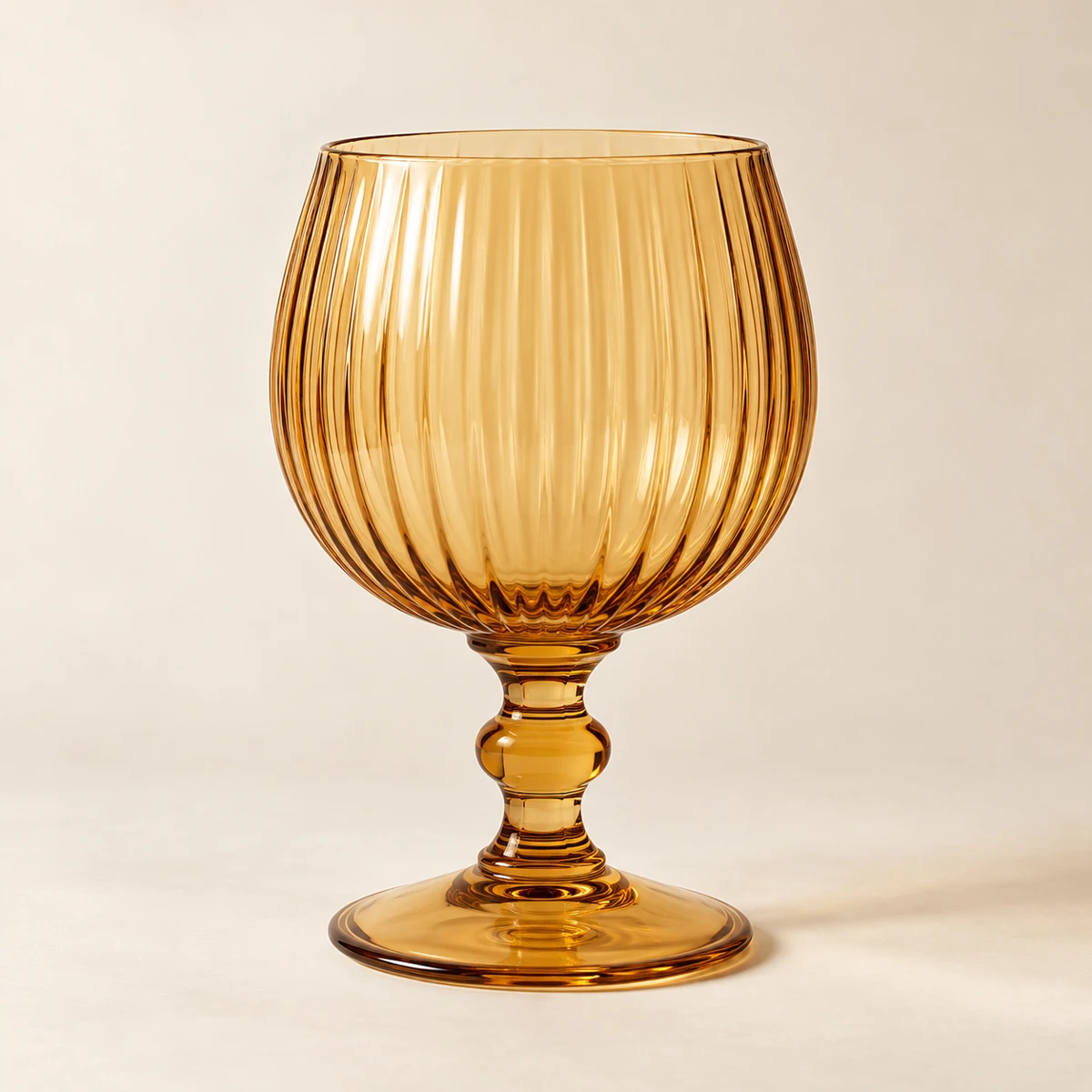 Aurelle Goblet — Honey Amber, rounded bowl · fine vertical ribs