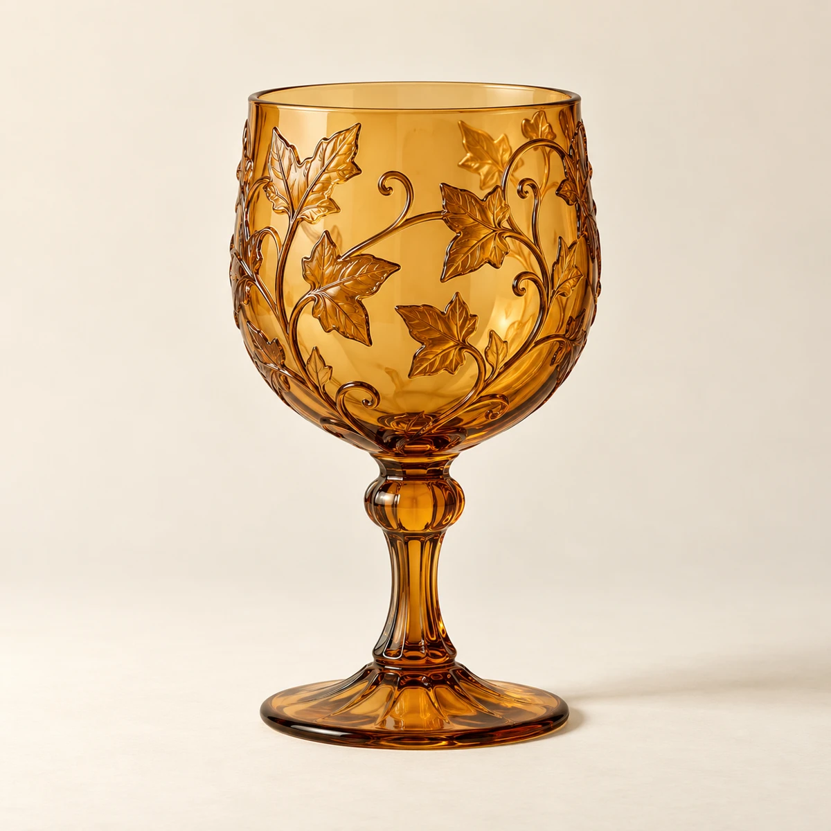 Ivy Chalice — Deep Amber, curved chalice · ivy vines